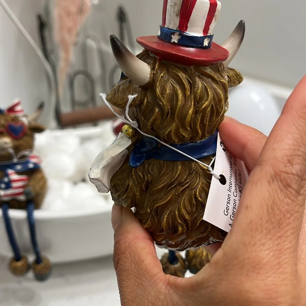 Patriotic Highland Cow Figurines
